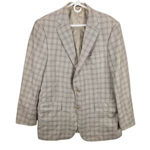 Hart Schaffner Marx Blazer Mens 43R Tan Plaid Button Long Sleeve Lined Career